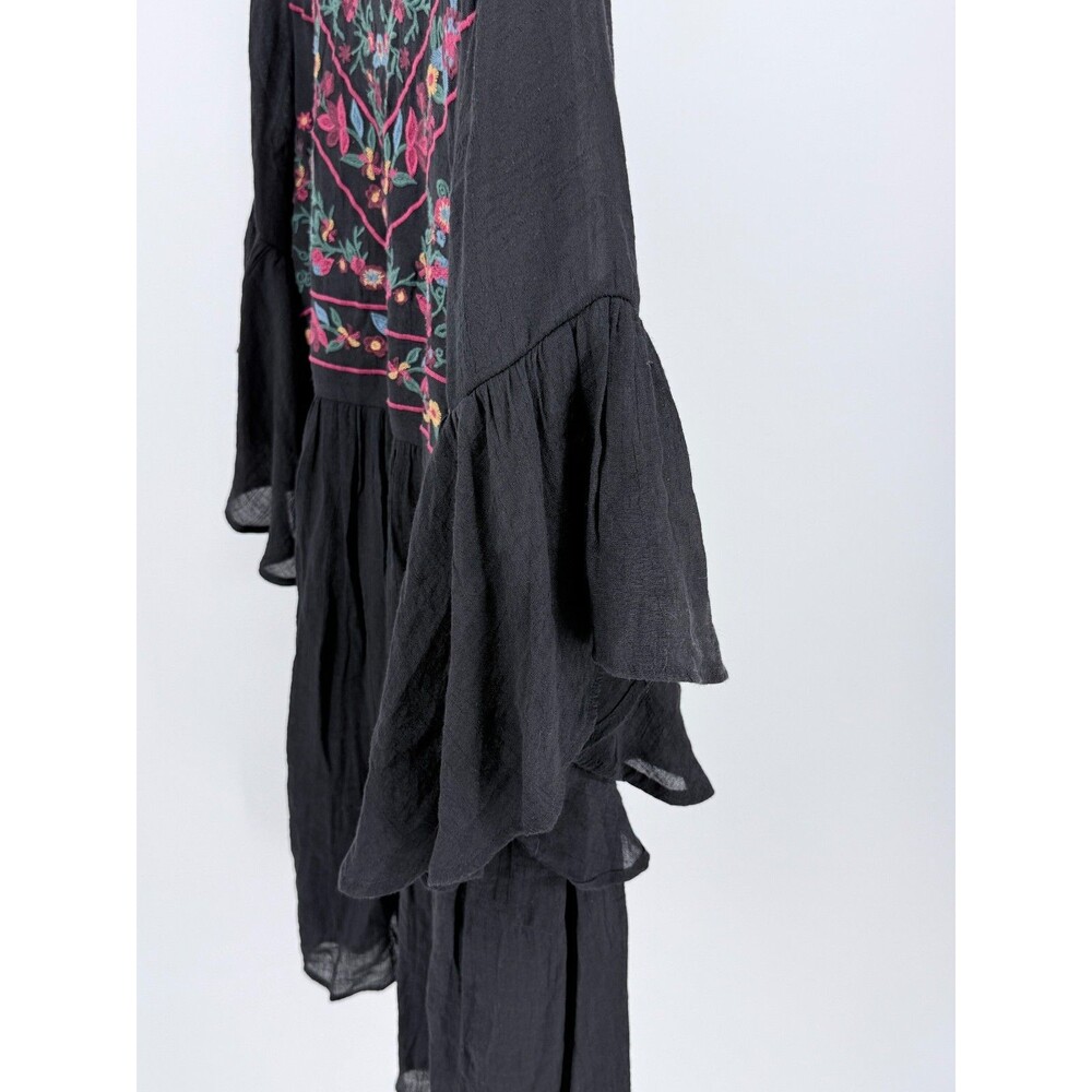 Boho Embroidered Babydoll Dress Black Cottagecore Flowy Fairy Style S - Picture 14 of 16